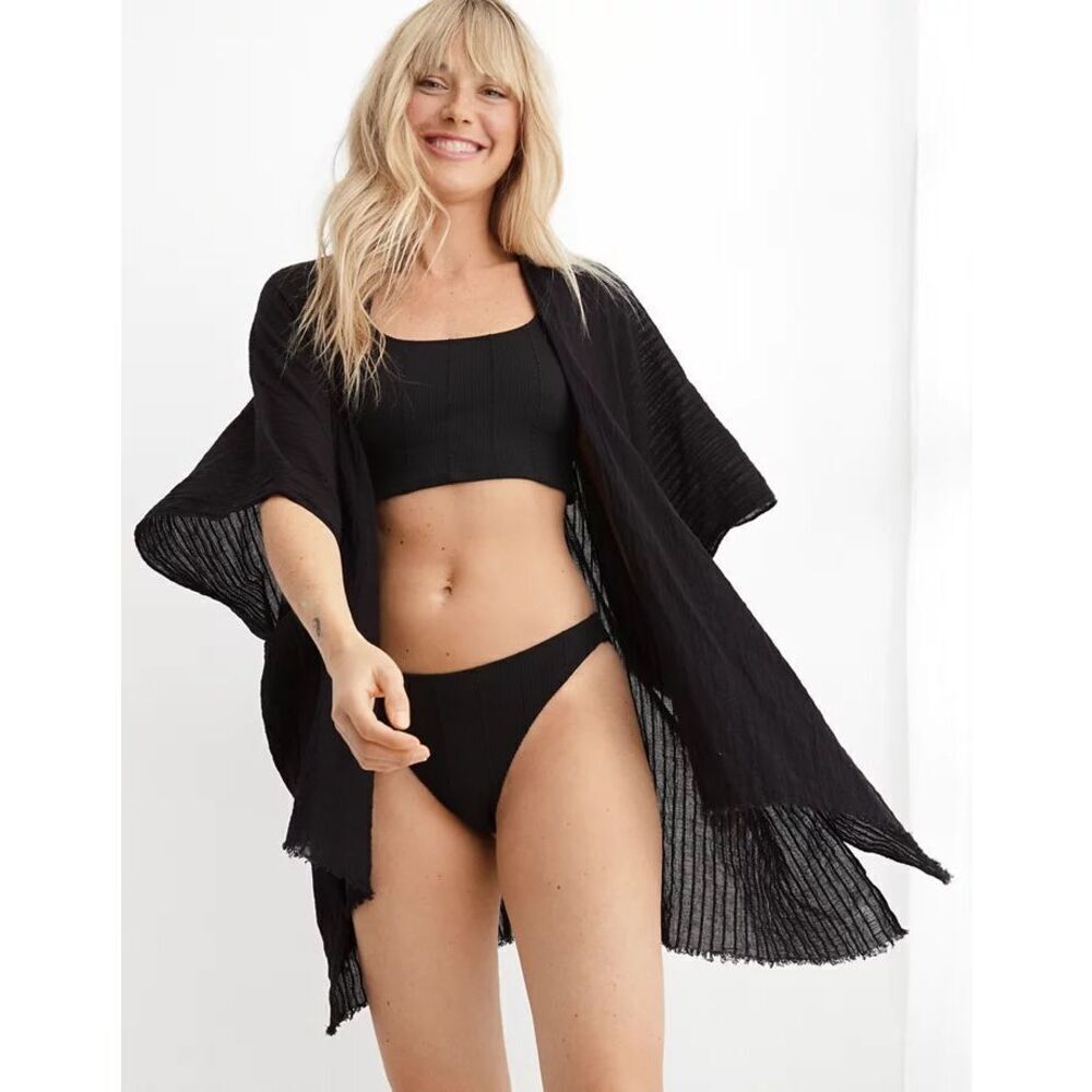 NEW Aerie Textured Cape Swim Cover Up One Size Black Boho